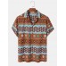 Mens Vintage Geometric Print Revere Collar Short Sleeve Shirts