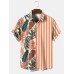 Mens Tropical Leaf   Striped Print Holiday Short Sleeve Shirts