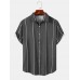 Mens Vertical Stripe Button Up Preppy Short Sleeve Shirts