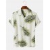 Mens Tropical Leaves Pattern Side Split Buttons Up Shirts