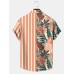 Mens Tropical Leaf   Striped Print Holiday Short Sleeve Shirts