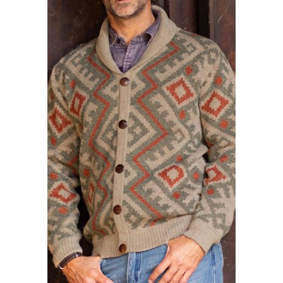 Lapel Slim Jacquard Sweater Men's Cardigan